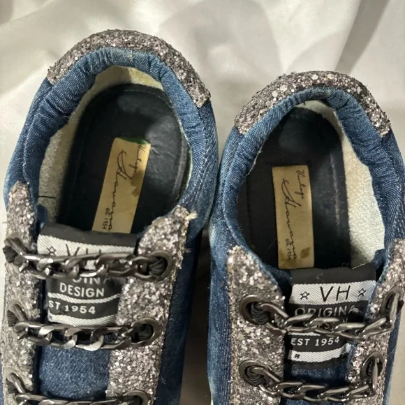 Vintage Havana Blue Denim Shoes Sneakers Size 6 Chain Link Slip On - Picture 5 of 7